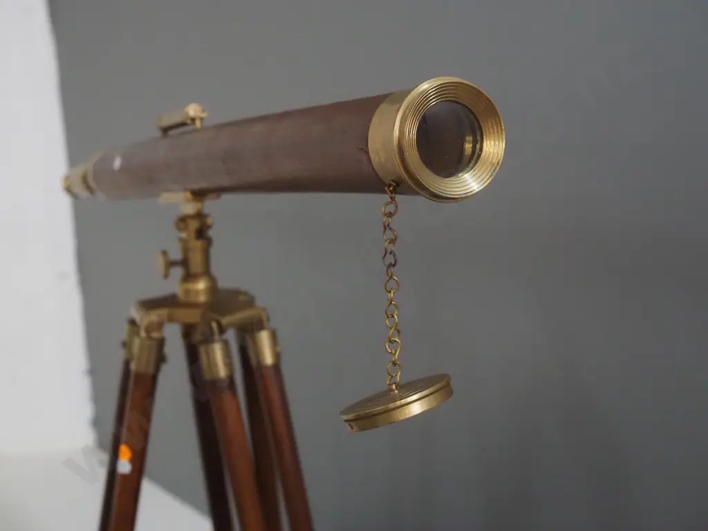 ornamental antique style wood and brass telescope on tripod - overall H1470 Telescope L-930 Image 1++