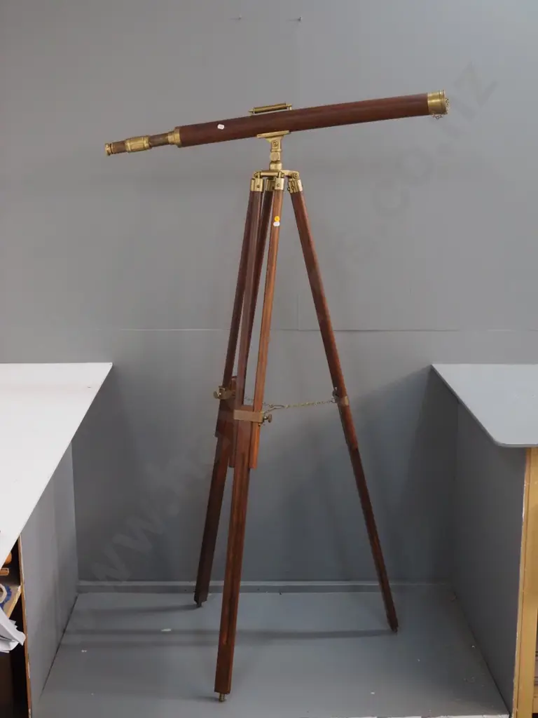 ornamental antique style wood and brass telescope on tripod - overall H1470 Telescope L-930 Image 1++