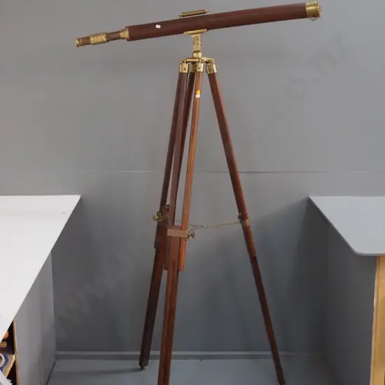 ornamental antique style wood and brass telescope on tripod - overall H1470 Telescope L-930