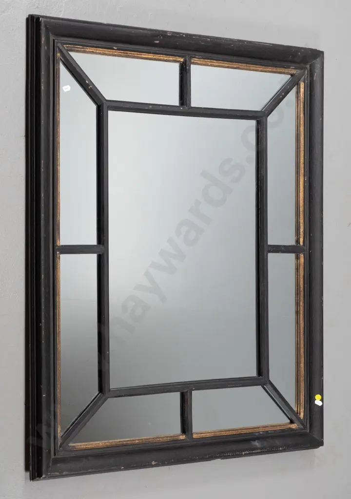 black and gilt timber framed wall mirror with mullion overlay - some scuff marks to frame H1010 W800 Image 1++