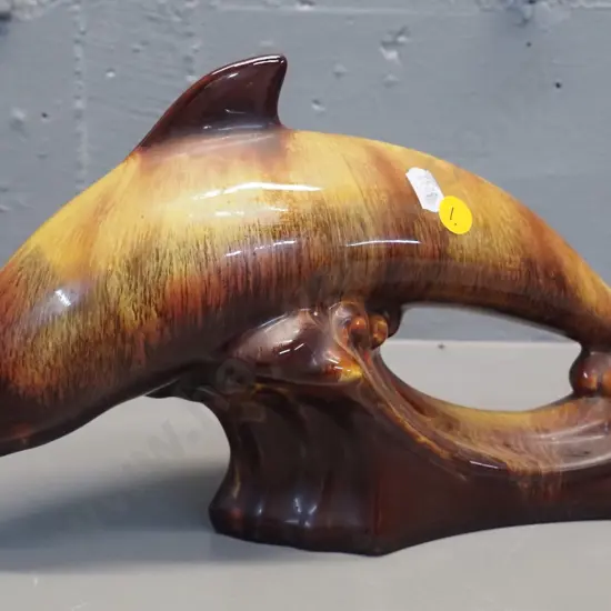 Blue Mountain gold and brown dolphin figurine - some residue near tail H-180 L-320