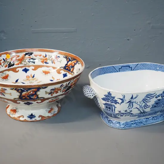 2 large vintage serving bowls - round Imari one has chip to base H150 D-310