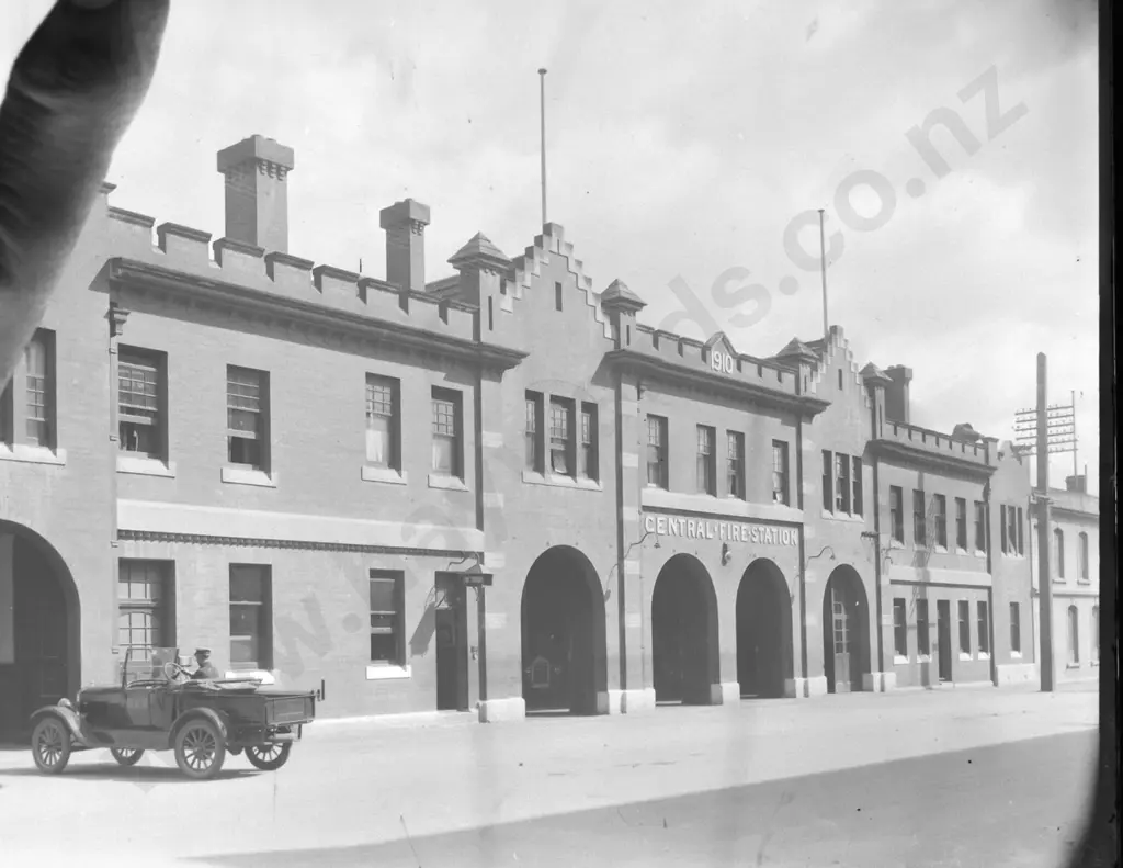 21 glass plate negatives in wooden case, full plate 160 x 215. Early Dunedin views, fire station, group photos etc. Image 1++