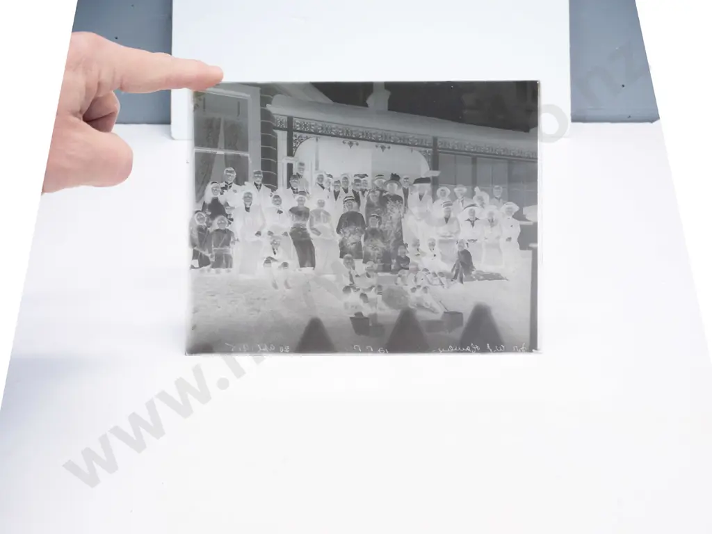 21 glass plate negatives in wooden case, full plate 160 x 215. Early Dunedin views, fire station, group photos etc. Image 1++