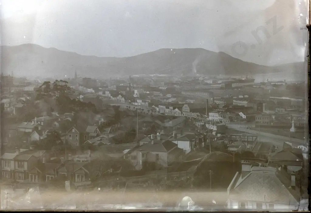 21 glass plate negatives in wooden case, full plate 160 x 215. Early Dunedin views, fire station, group photos etc. Image 1++