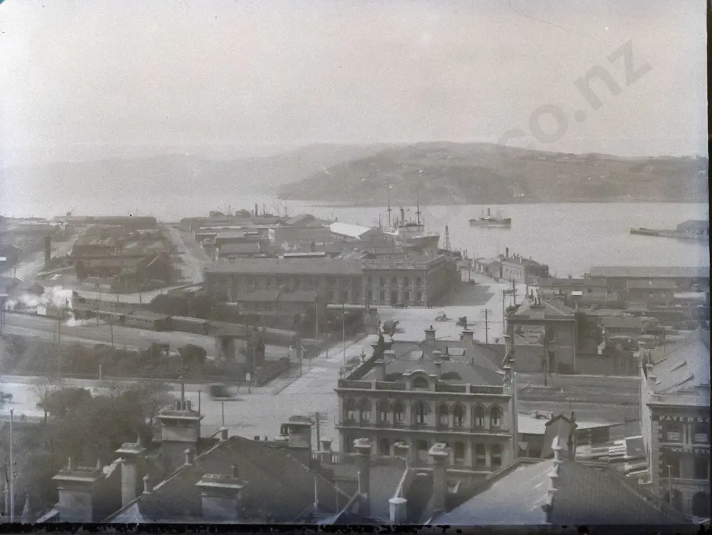 21 glass plate negatives in wooden case, full plate 160 x 215. Early Dunedin views, fire station, group photos etc. Image 1++