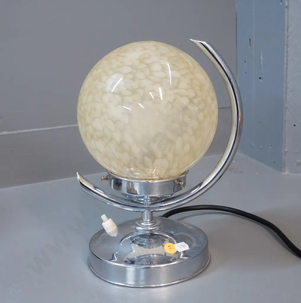 deco chrome table lamp with mottled glass ball shade H-260 shade D-150 Image 1++