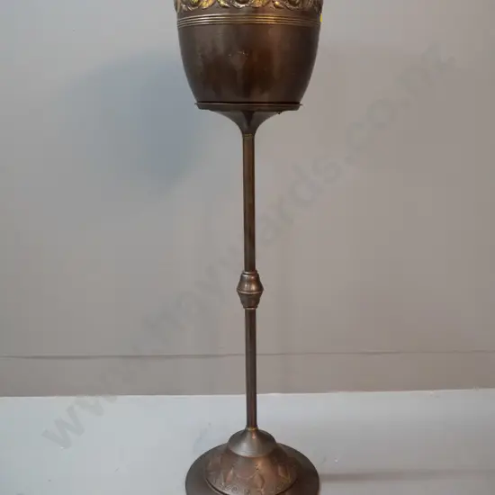 vintage pressed brass jardiniere with weighted base, plant holder slightly bent out of round H-870 D-230