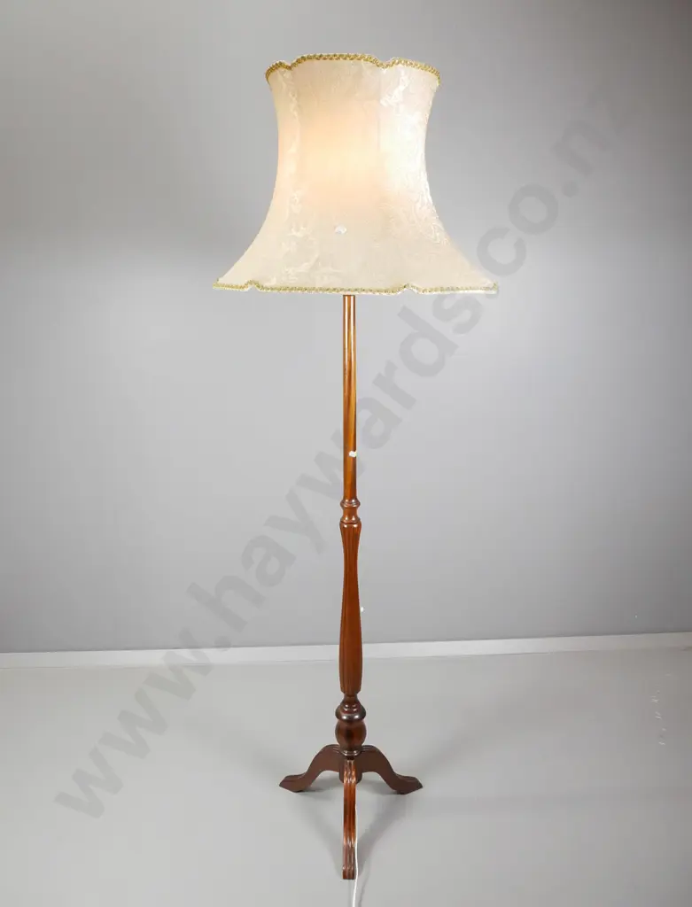 mahogany reeded column standard lamp with tripod base, waisted shade H-1690 Shade D-560 Image 1++