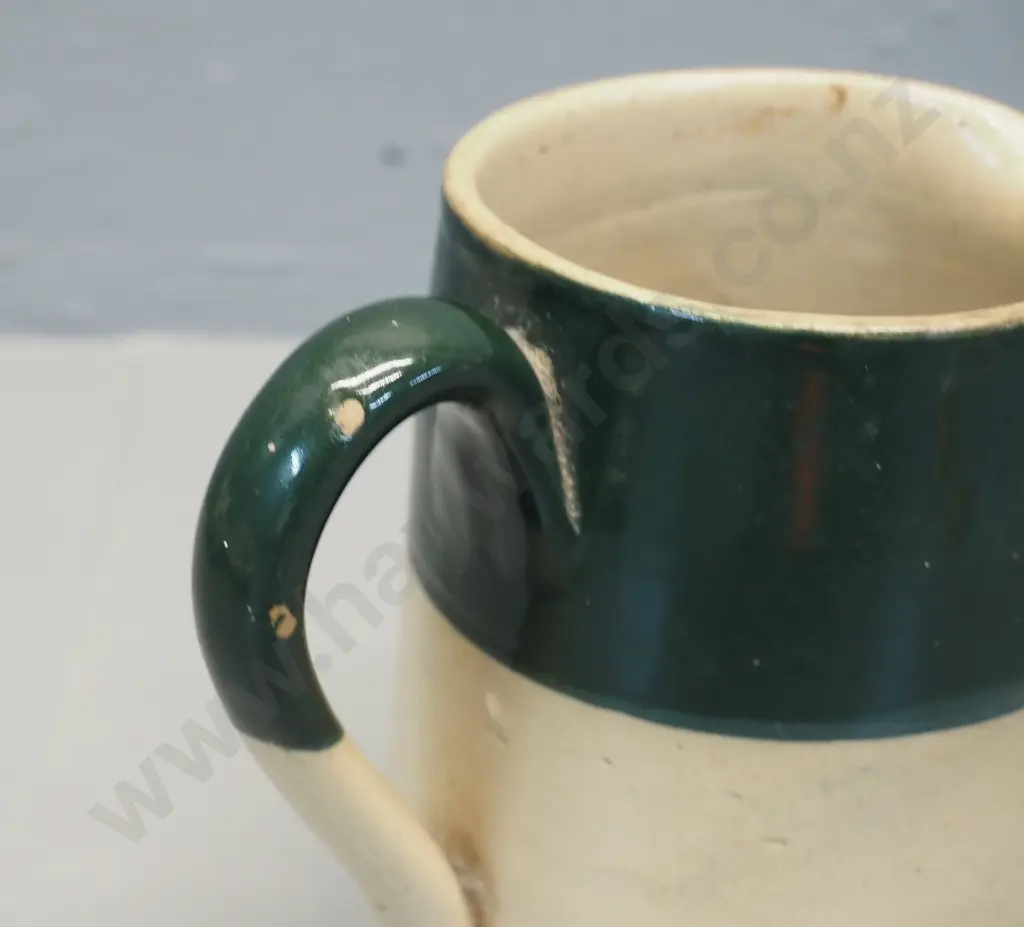 vintage T. West & Co Dunedin 'Hop Beer, Ginger Beer, Maoriland Cider' stoneware jug - crack to handle, some glaze faults Image 1++