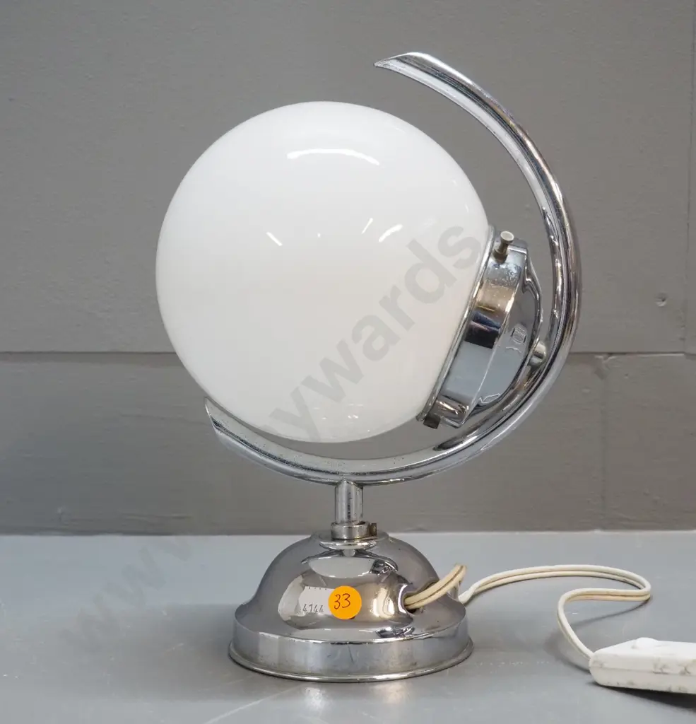 deco style chrome table lamp with white globe shade H-280, shade D-150 Image 1++