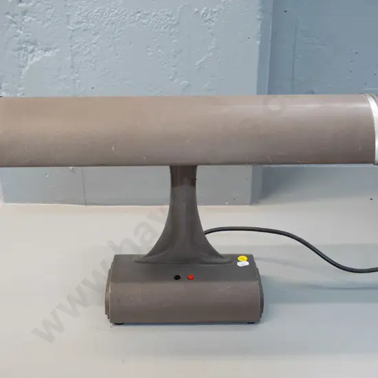 vintage industrial style cast metal desk lamp with fluorescent tubes - working, minor chips to textured finish H330 W490