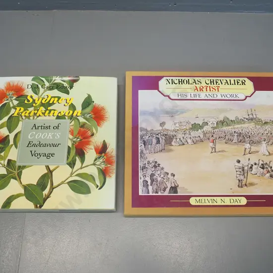 2 books: Sydney Parkinson - Artist of Cook's Endeavour (minor foxing) & Nicholas Chevalier Artist (some dented corners)