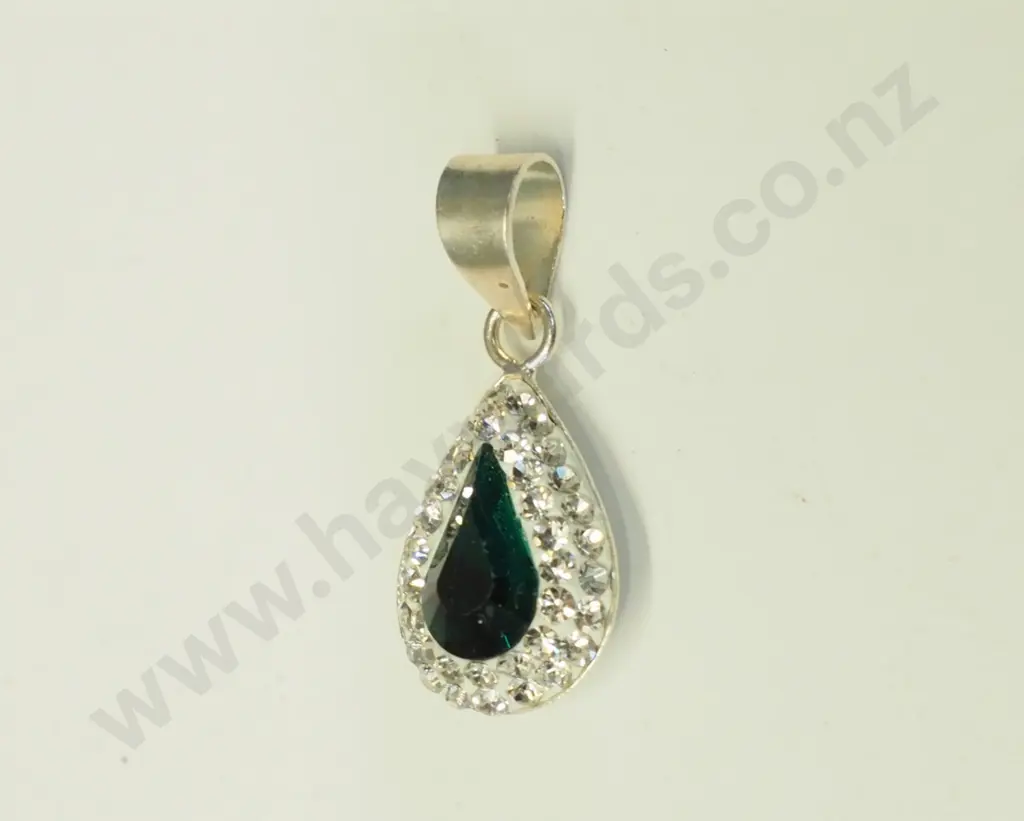silver cz/emerald necklace stamped 925 no chain Image 1++
