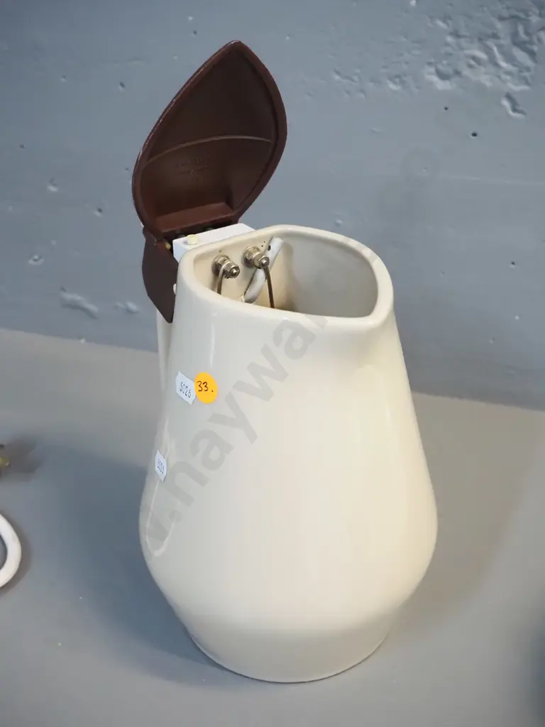 ceramic electric jug with element and lead - hard to read marks on base, plastic lid marked Guilford Sydney Image 1++