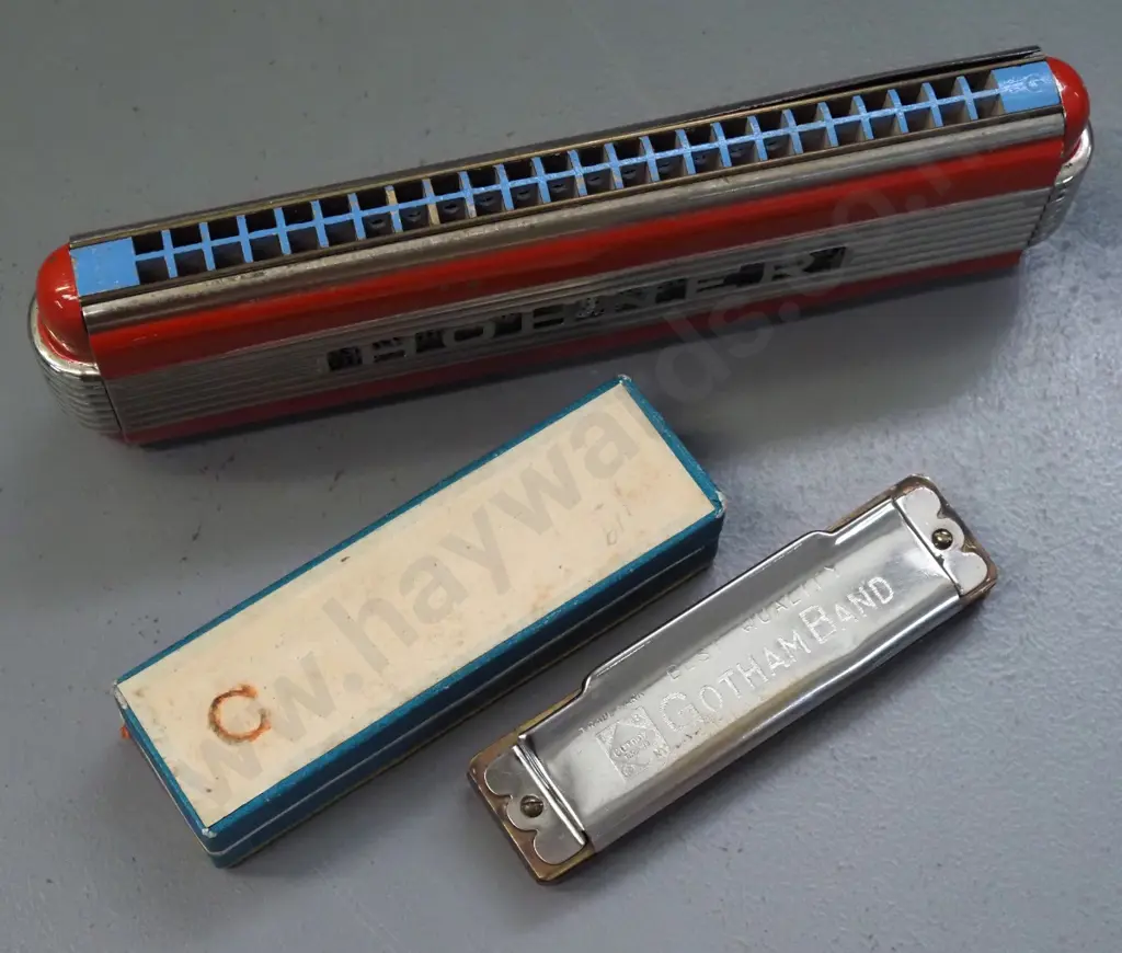 2 harmonicas - large Hohner Germany L-200 and boxed Gotham marked Occupied Japan Image 1++