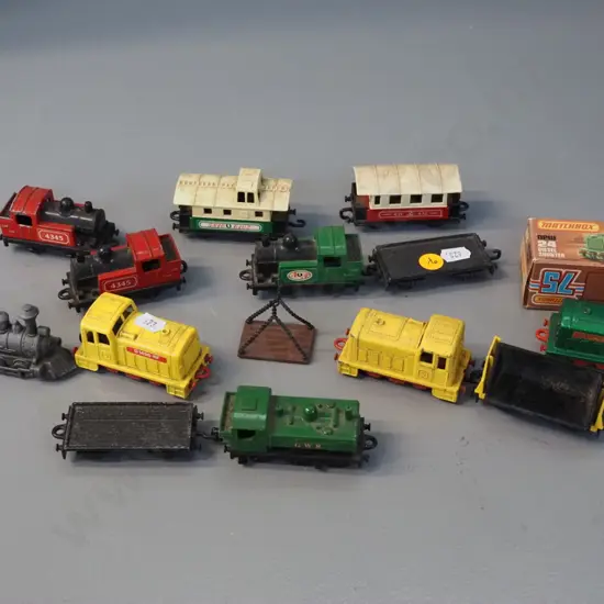 13 assorted Matchbox and other railway vehicles or part vehicles incl. one Matchbox shunter in original box