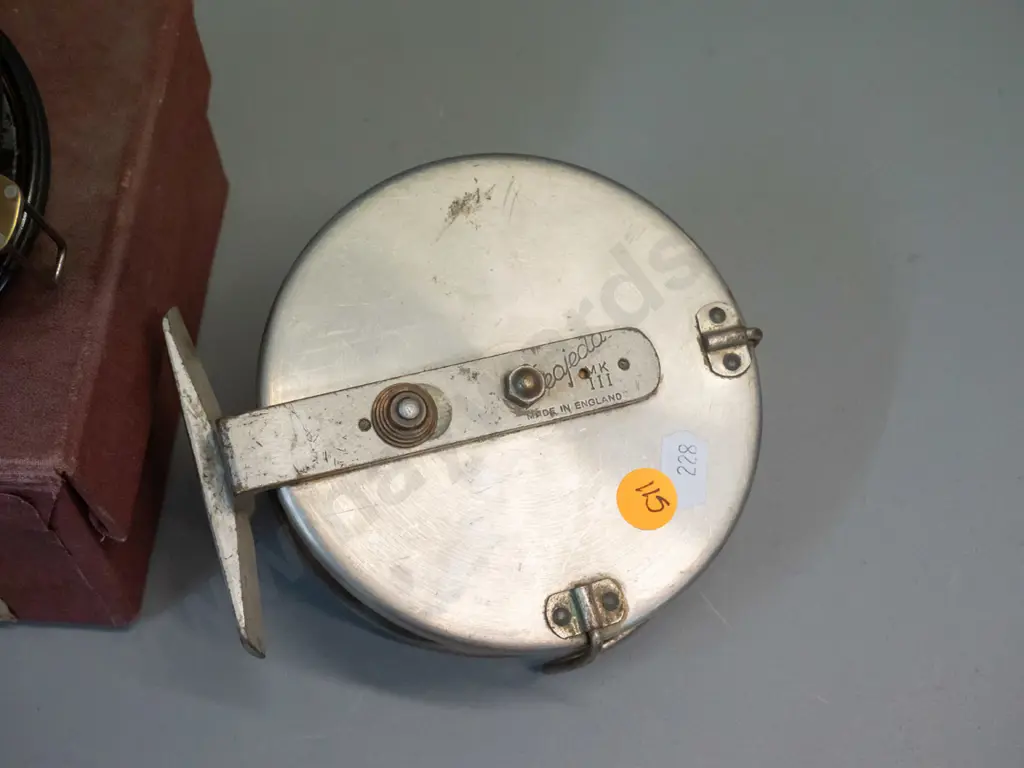 2 metal fishing reels - Allcock Easicast with original box and Seajeda Fly Reel marked Grice Young & Co. CHCH Image 1++