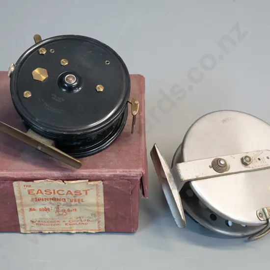 2 metal fishing reels - Allcock Easicast with original box and Seajeda Fly Reel marked Grice Young & Co. CHCH
