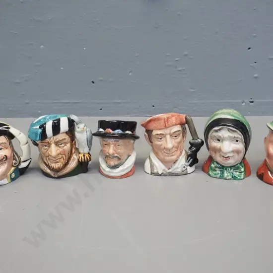 4 Royal Doulton miniature character jugs and a Beswick Dickens character salt & pepper