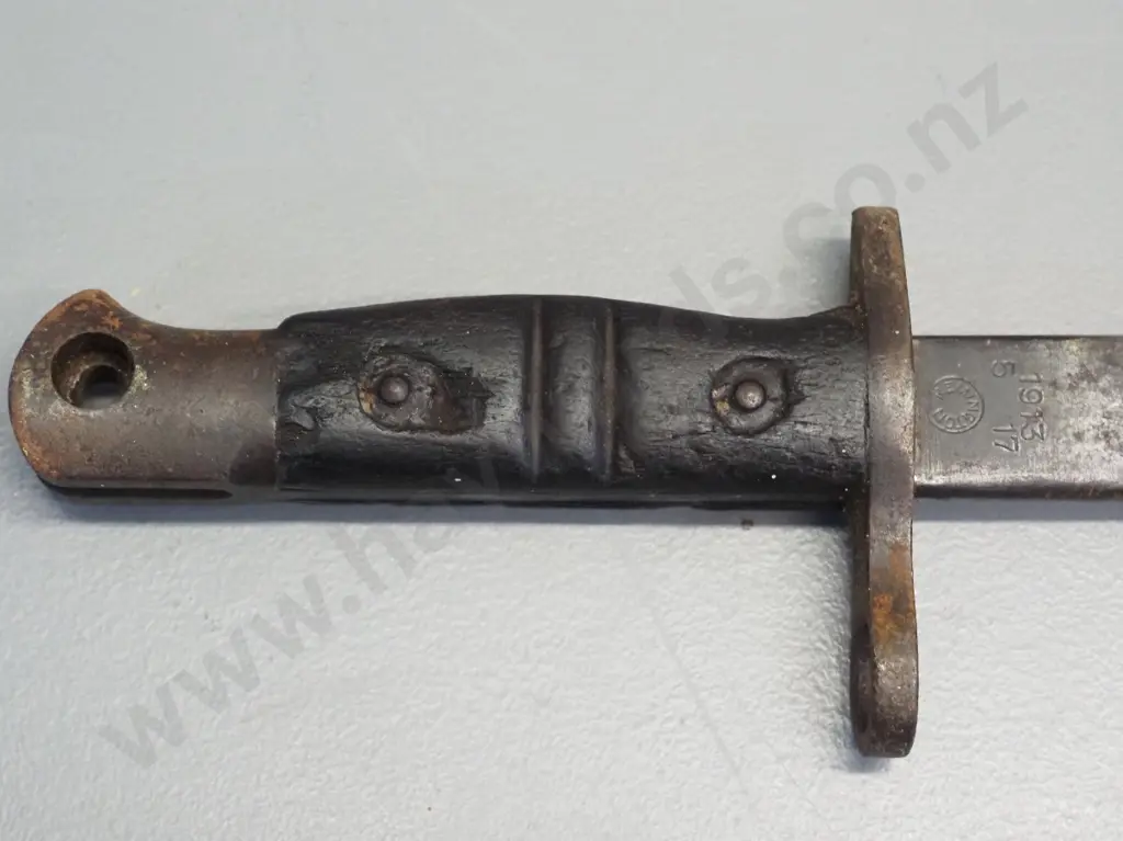 WWI era English bayonet in scabbard - marked Remington "1913 5 17" L-580, some surface corrosion Image 1++