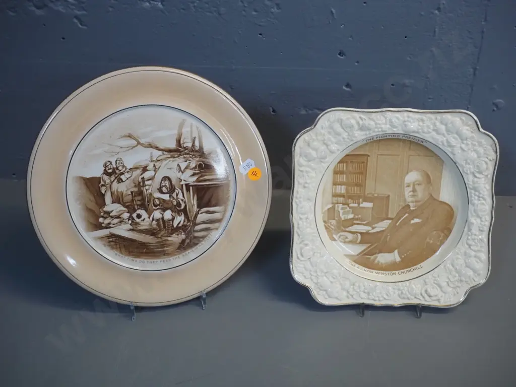 Grimwades Bairnsfather 1917 plate D-250 and a Crown Ducal Winston Churchill plate Image 1++