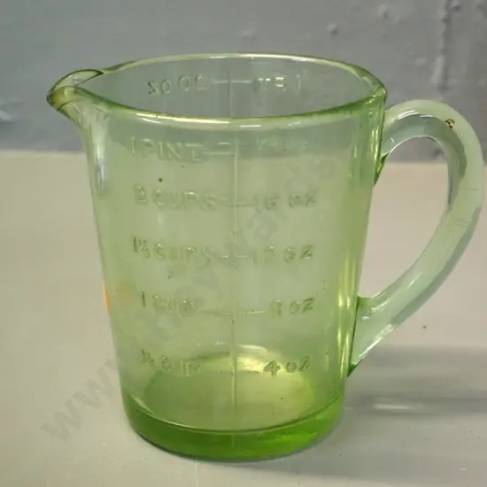 green uranium glass 1 pint measuring jug