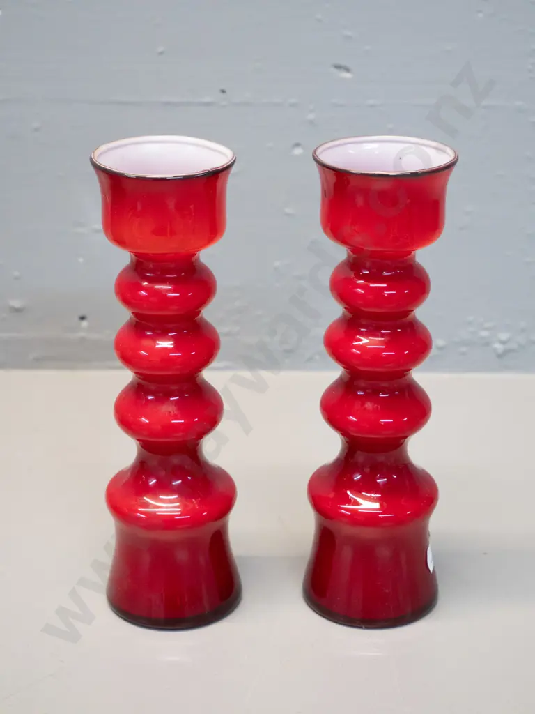 pair of red glass w/white lining candle holders H-200 Image 1++