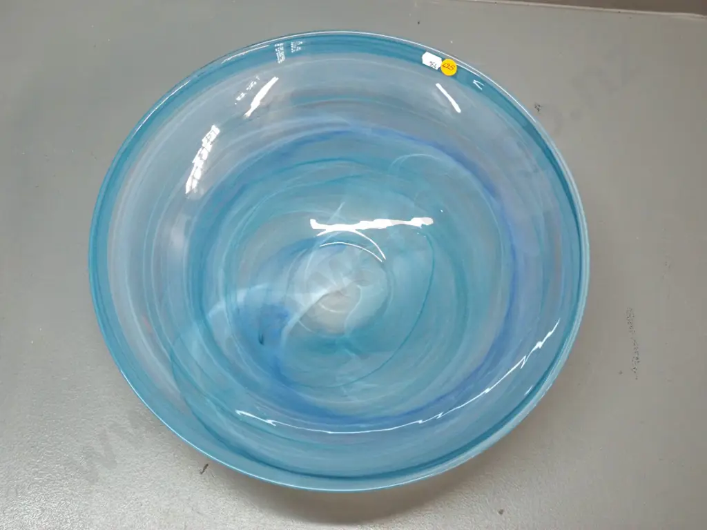 large swirled teal & blue art glass bowl H-100 D-390 Image 1++