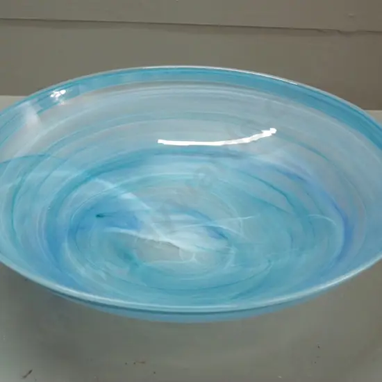 large swirled teal & blue art glass bowl H-100 D-390