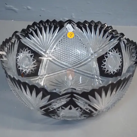 vintage cut crystal bowl - onyx cut to clear H95 D230