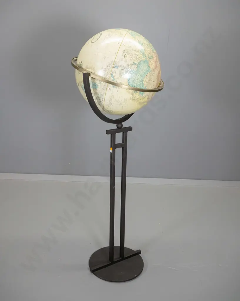 floor-standing Replogle Globes USA world globe w/brass & metal stand - pivots need attention H1260 Globe D400 Image 1++