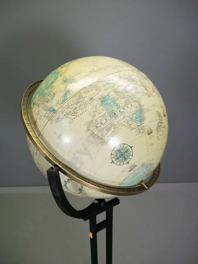 floor-standing Replogle Globes USA world globe w/brass & metal stand - pivots need attention H1260 Globe D400 Image 1++