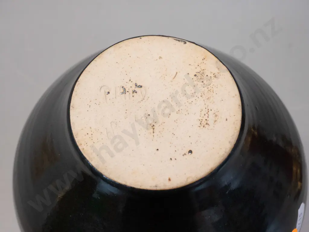 studio pottery double handled vase - black with gilt decoration - mark hard to read - P. Laird? H-250 Image 1++