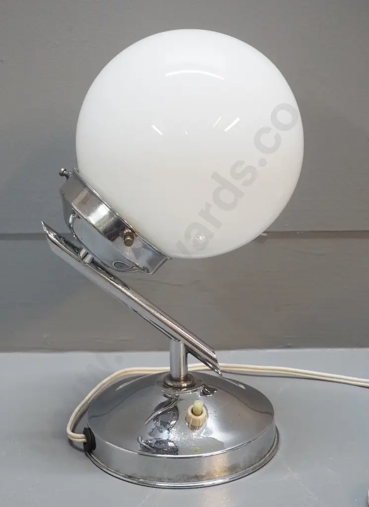 deco style chrome table lamp with white globe shade H-300, shade D-170 Image 1++