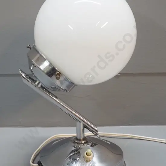 deco style chrome table lamp with white globe shade H-300, shade D-170