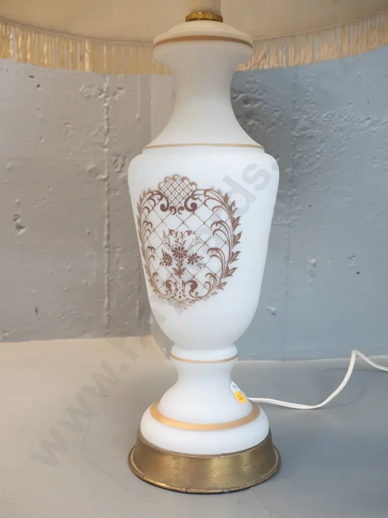 frosted glass with gold pattern table lamp - made in France - damage to shade H-850 Image 1++