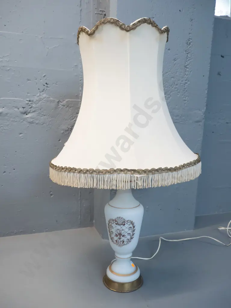 frosted glass with gold pattern table lamp - made in France - damage to shade H-850 Image 1++