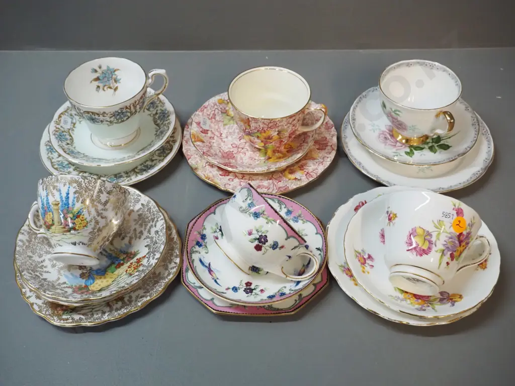 6 English bone china trios - Paragon, Royal Winton, Colclough, etc. Image 1++