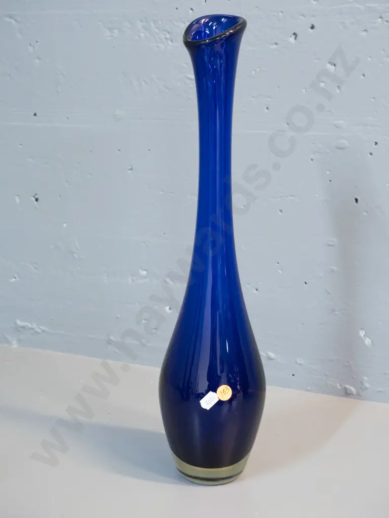 tall art glass cobalt blue clear-base vase H-440 Image 1++