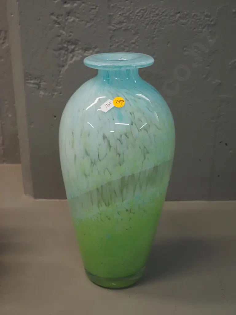 green and teal splatter effect art glass vase H-350 Image 1++