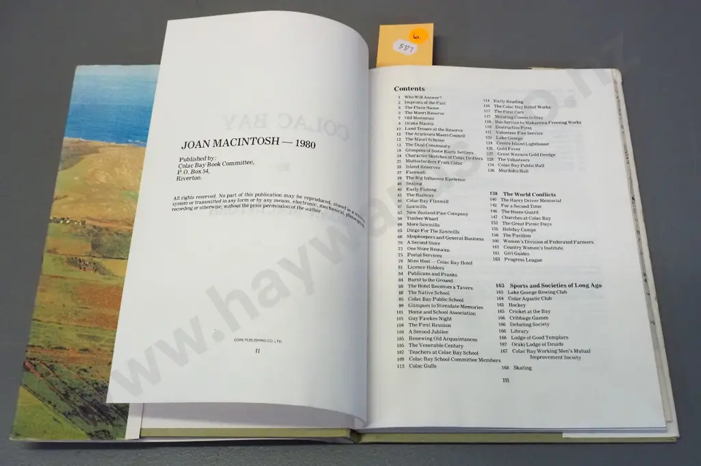 book: "Colac Bay" local history, Joan Macintosh, 1980 Image 1++