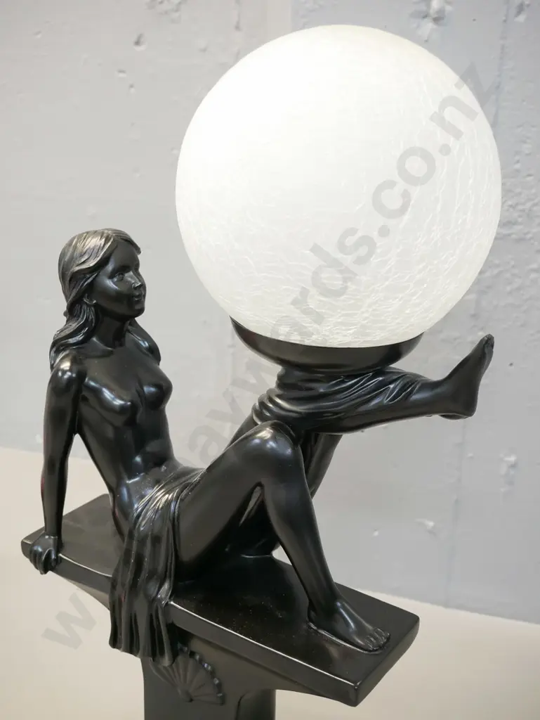 composite vintage-style table lamp with frosted crackle finish plastic globe shade H-480 W-250 Image 1++