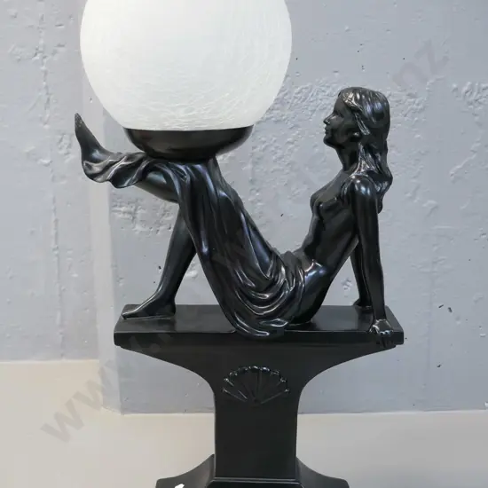 composite vintage-style table lamp with frosted crackle finish plastic globe shade H-480 W-250