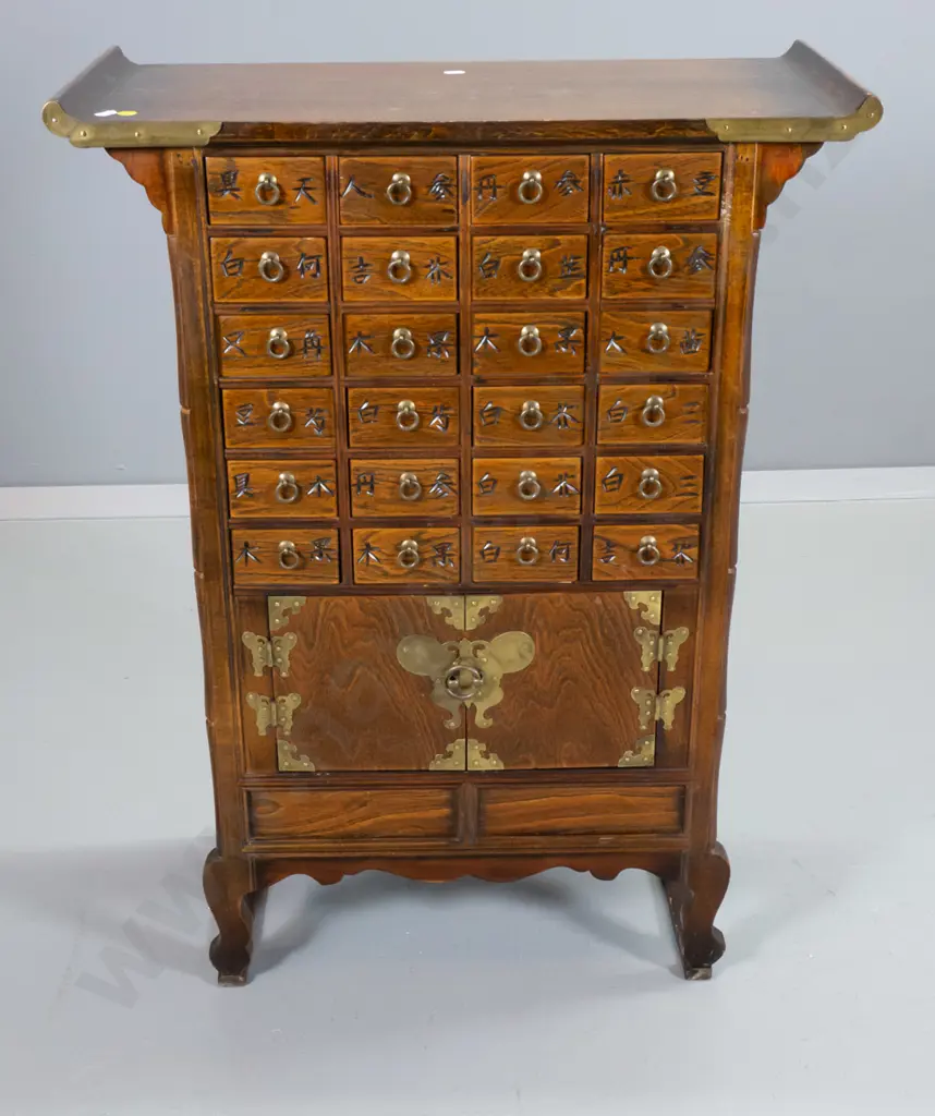 reproduction Chinese apothecary chest w/24 small drawers, 2-door cupboard, brass hardware & fish padlock H810 W610 D280 Image 1++