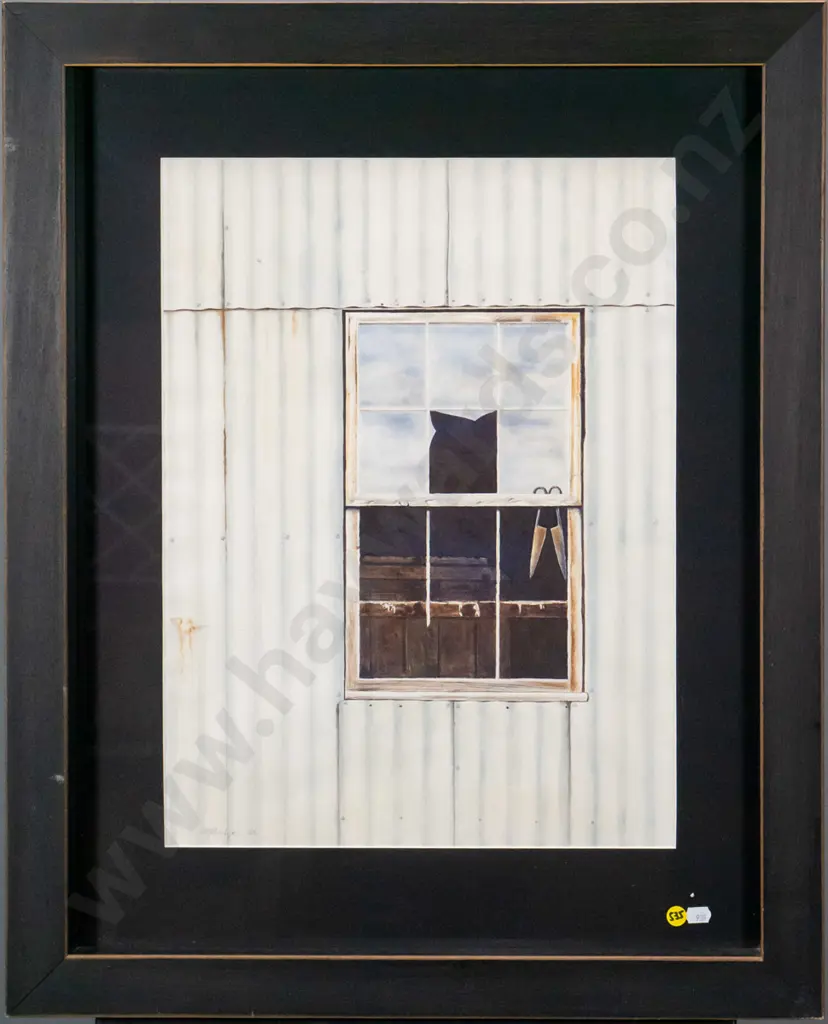 M Badger - framed watercolour window H-480 W-350 Image 1++