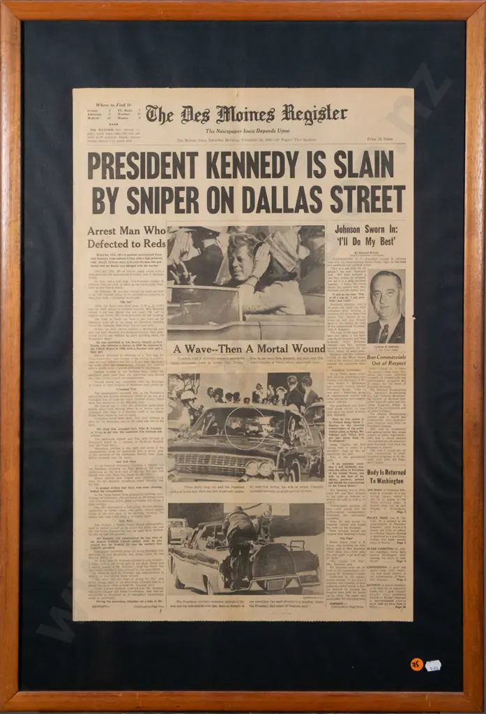 framed Des Moines Register - President Kennedy Is Slain H-600 W-380 Image 1++