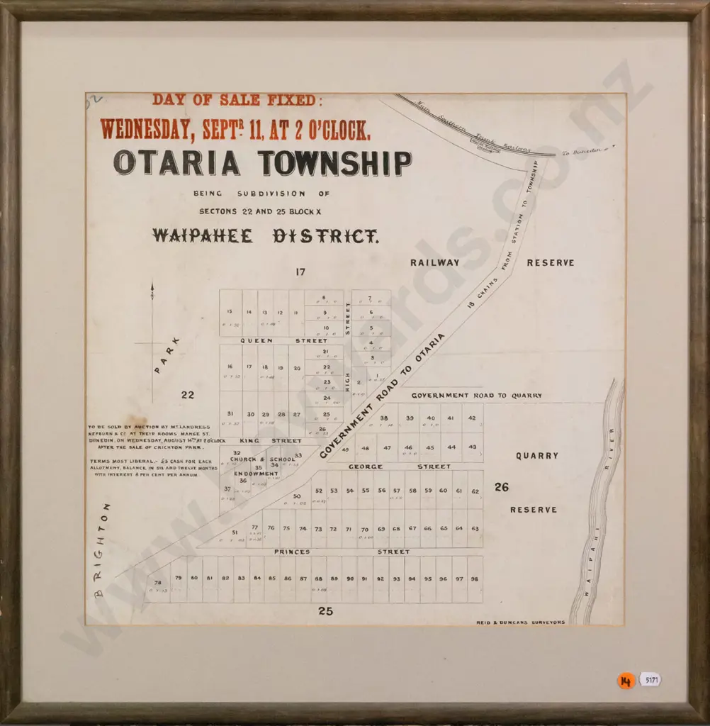 framed vintage map - Otaria Township (foxing and slight damage) H-430 W-430 Image 1++