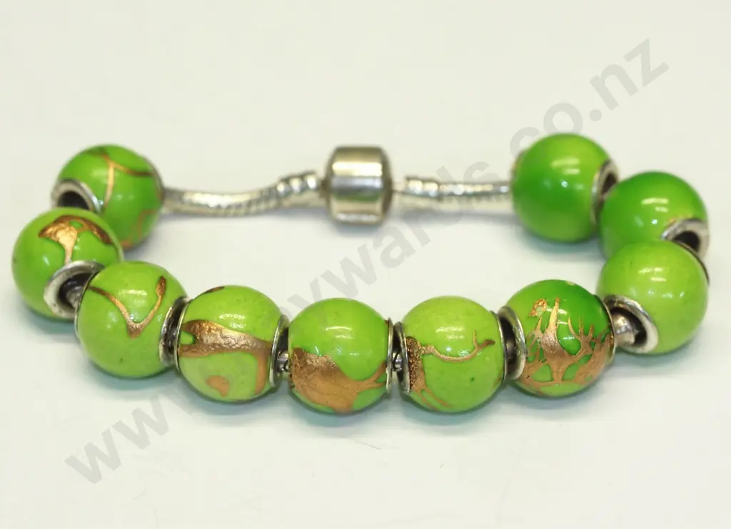 silver green ball bracelet stamped 925 Image 1++