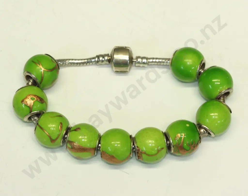 silver green ball bracelet stamped 925 Image 1++